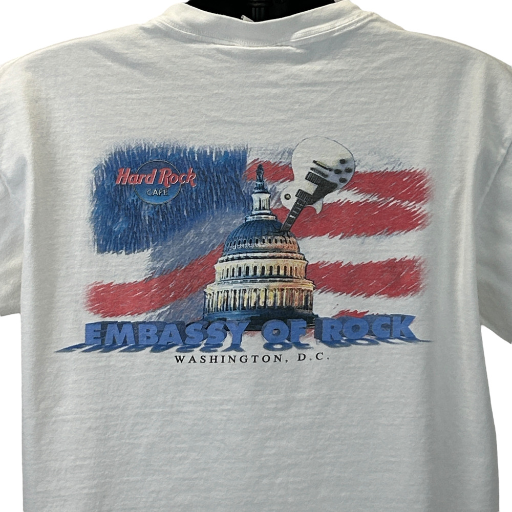 Vintage 90s Hard Rock Cafe Washington DC T Shirt Embassy of Rock White L Large